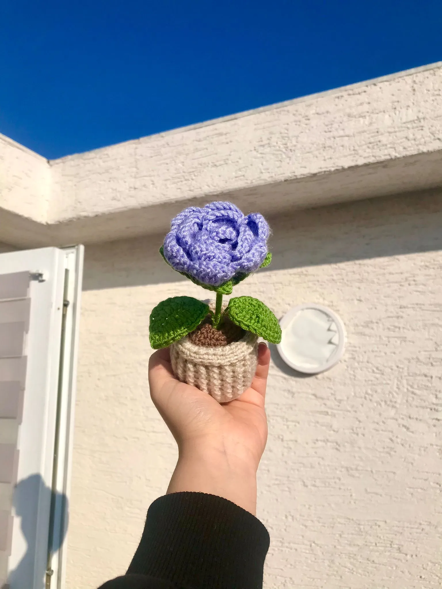 Knitted Purple Potted Rose