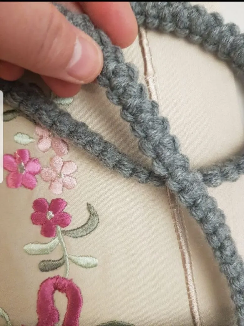 Grey Color Hand Knitted Magnetic Flap Shoulder Bag