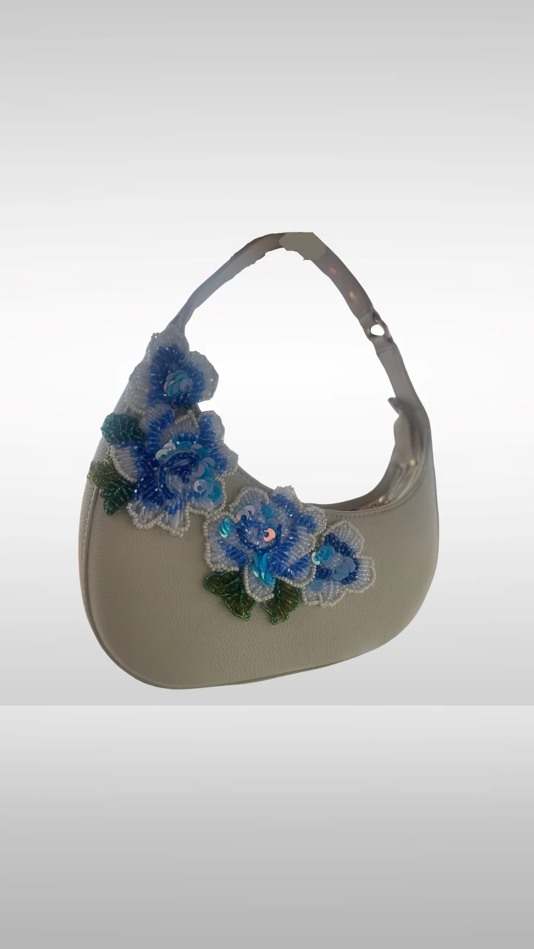 Blue Flower Embroidered Leather Bag