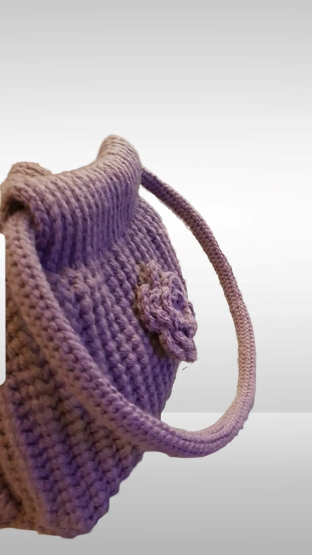 Hand Knitted Purple Bag with Flower Motifs