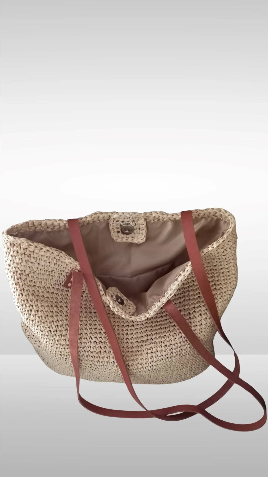 Rafya İpinden Deri Saplı El Yapımı Çanta