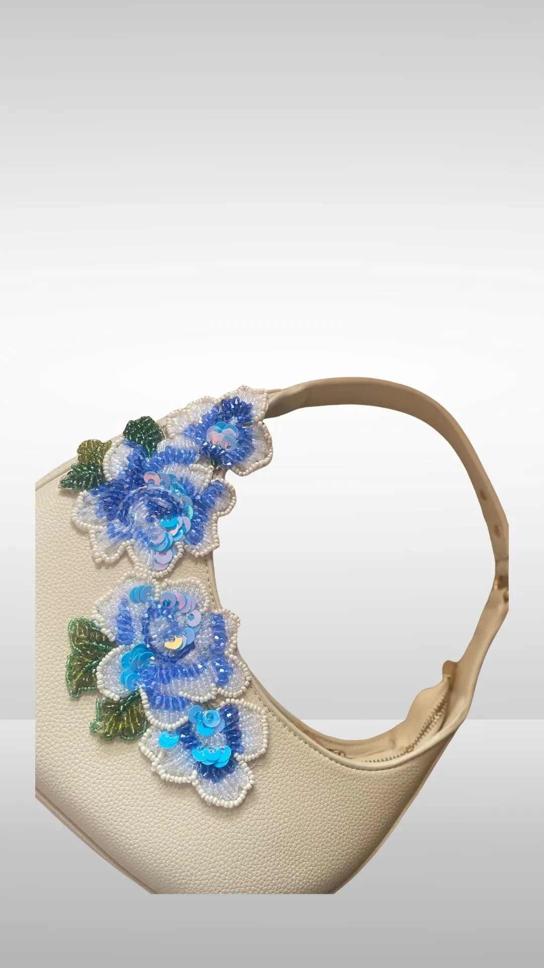 Blue Flower Embroidered Leather Bag