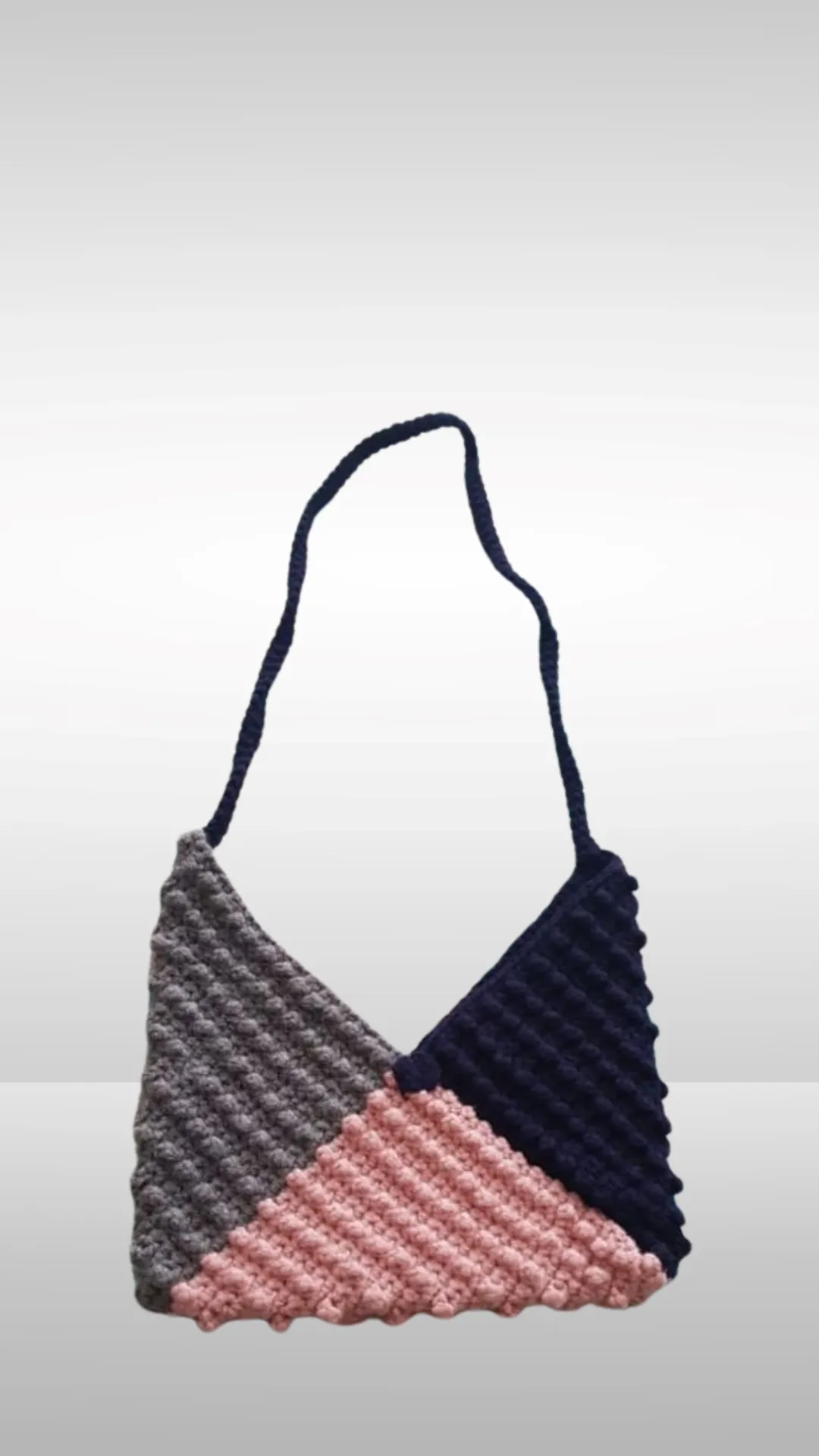 Tri-Color Knitted Shoulder Bag – Gray, Navy Blue, Pink