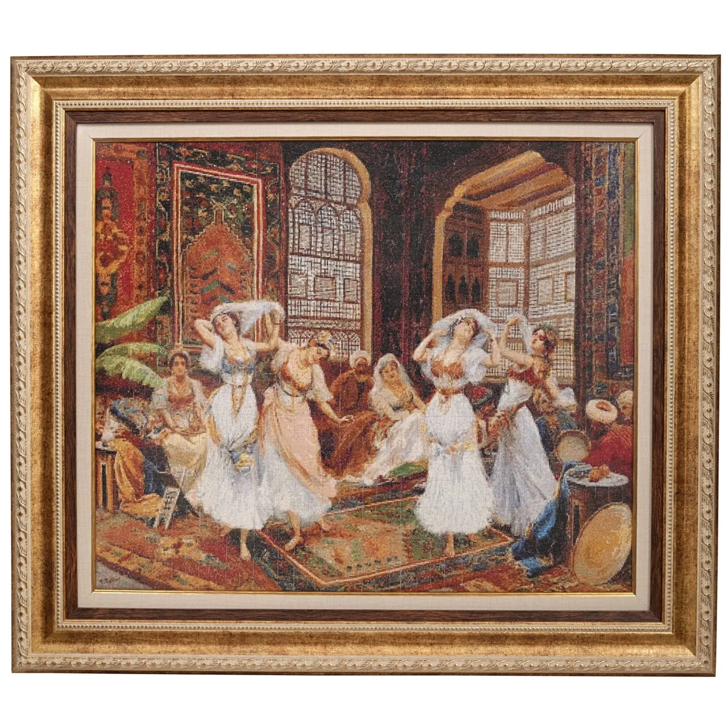 El İşi Kanaviçe Tablo – Haremde Dans – 80×70 cm Çerçeveli, 318 000 Dikiş,70 Renk
