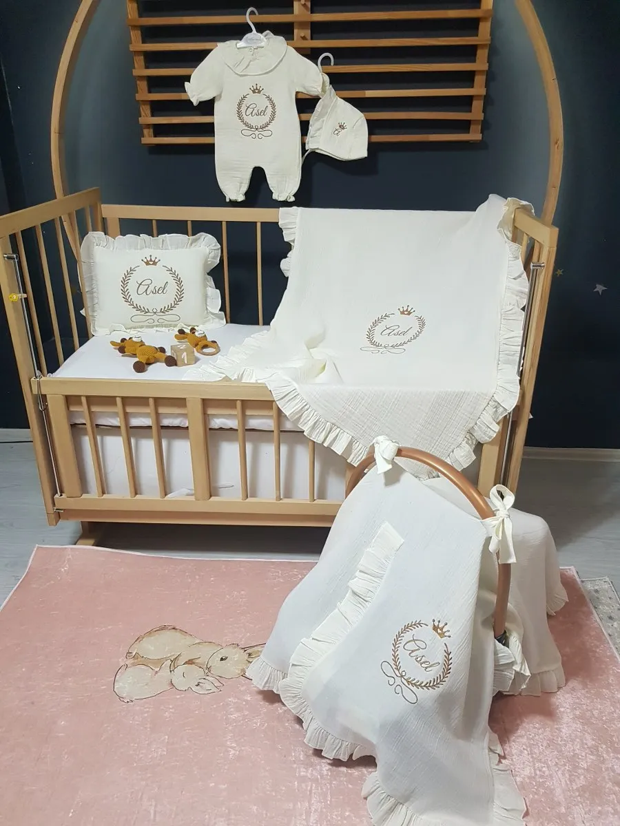Baby Clime Müslin Hastane Çıkış Seti  - Nakışlı İsimli Bebek Tulumu (B9)