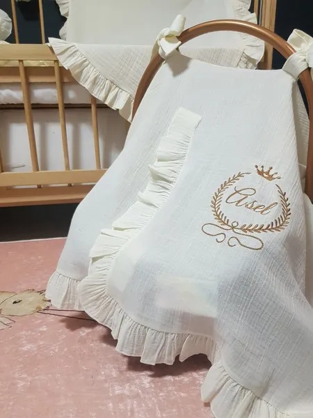 Baby Clime Müslin Hastane Çıkış Seti  - Nakışlı İsimli Bebek Tulumu (B9)