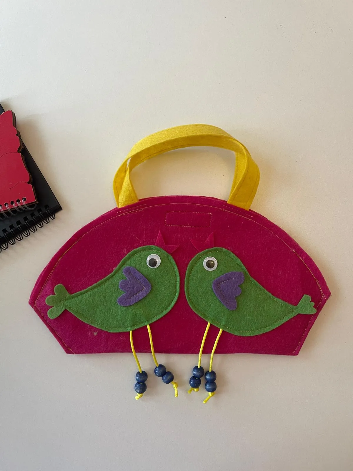 Bird Design Beaded Felt Fuchsia Children's Bag