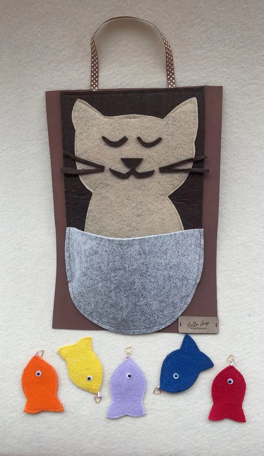 Kedi Tasarımlı Duvara Asma Keçe  Balık Tutma Oyunu