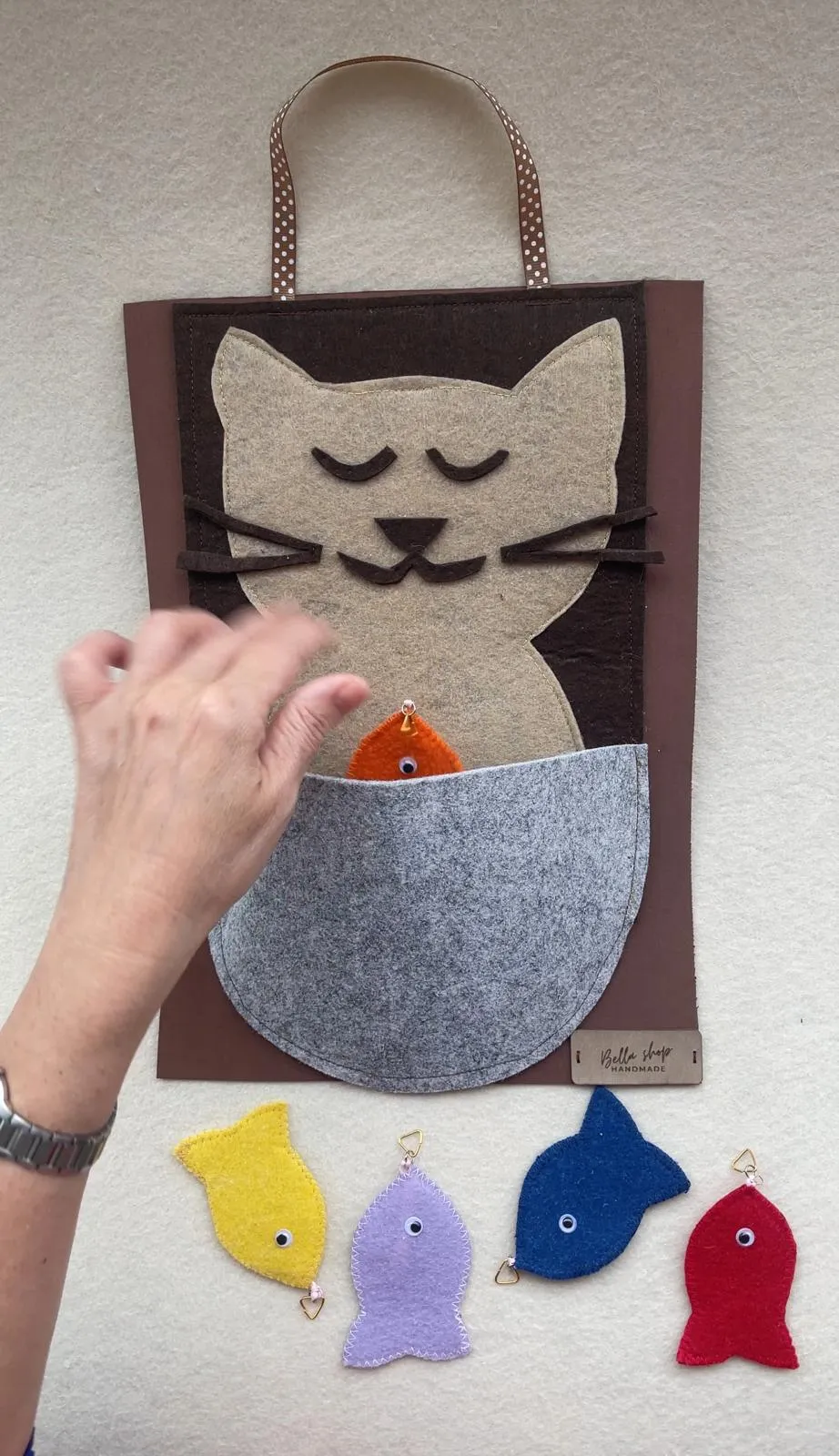 Kedi Tasarımlı Duvara Asma Keçe  Balık Tutma Oyunu