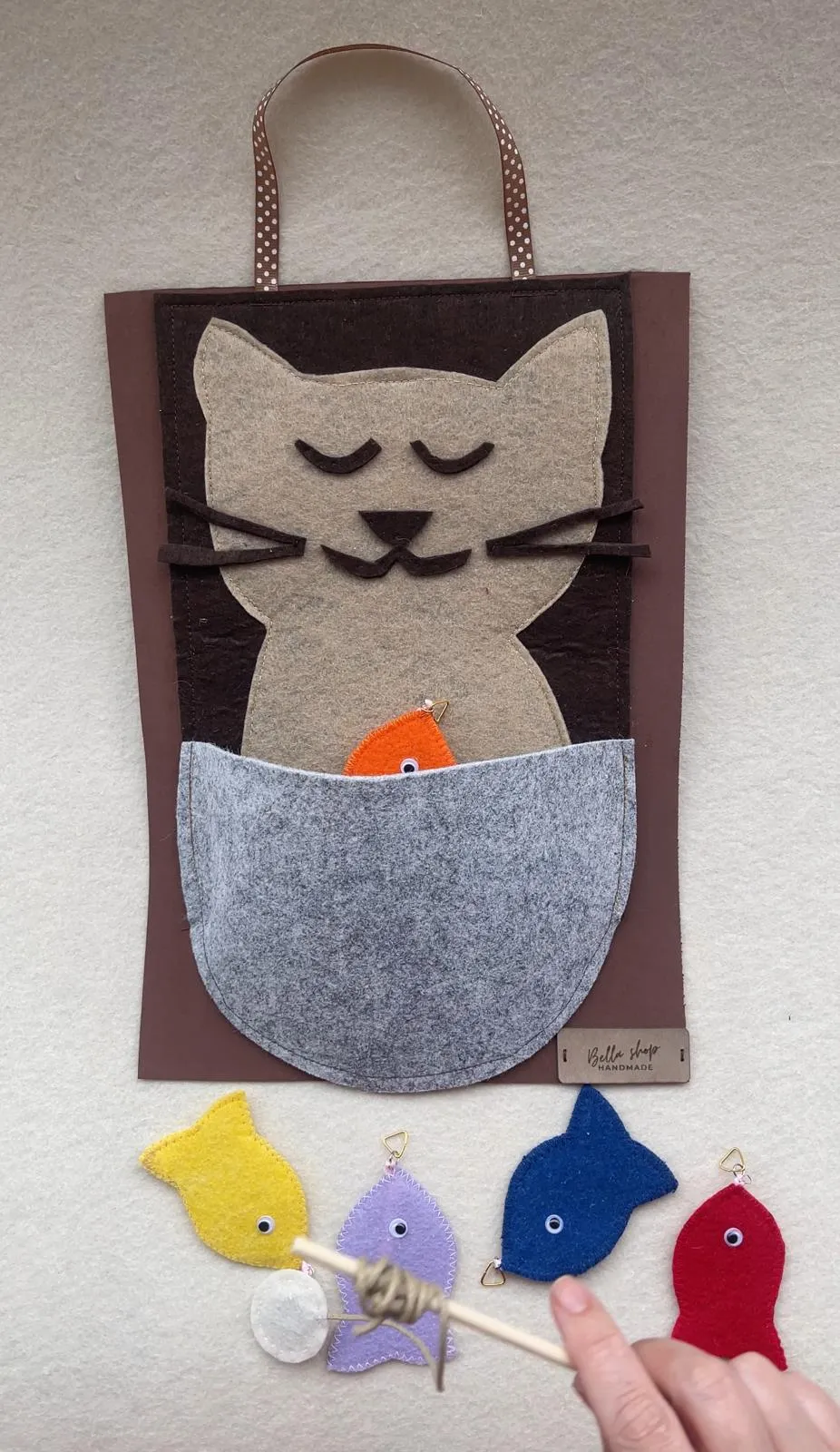 Kedi Tasarımlı Duvara Asma Keçe  Balık Tutma Oyunu