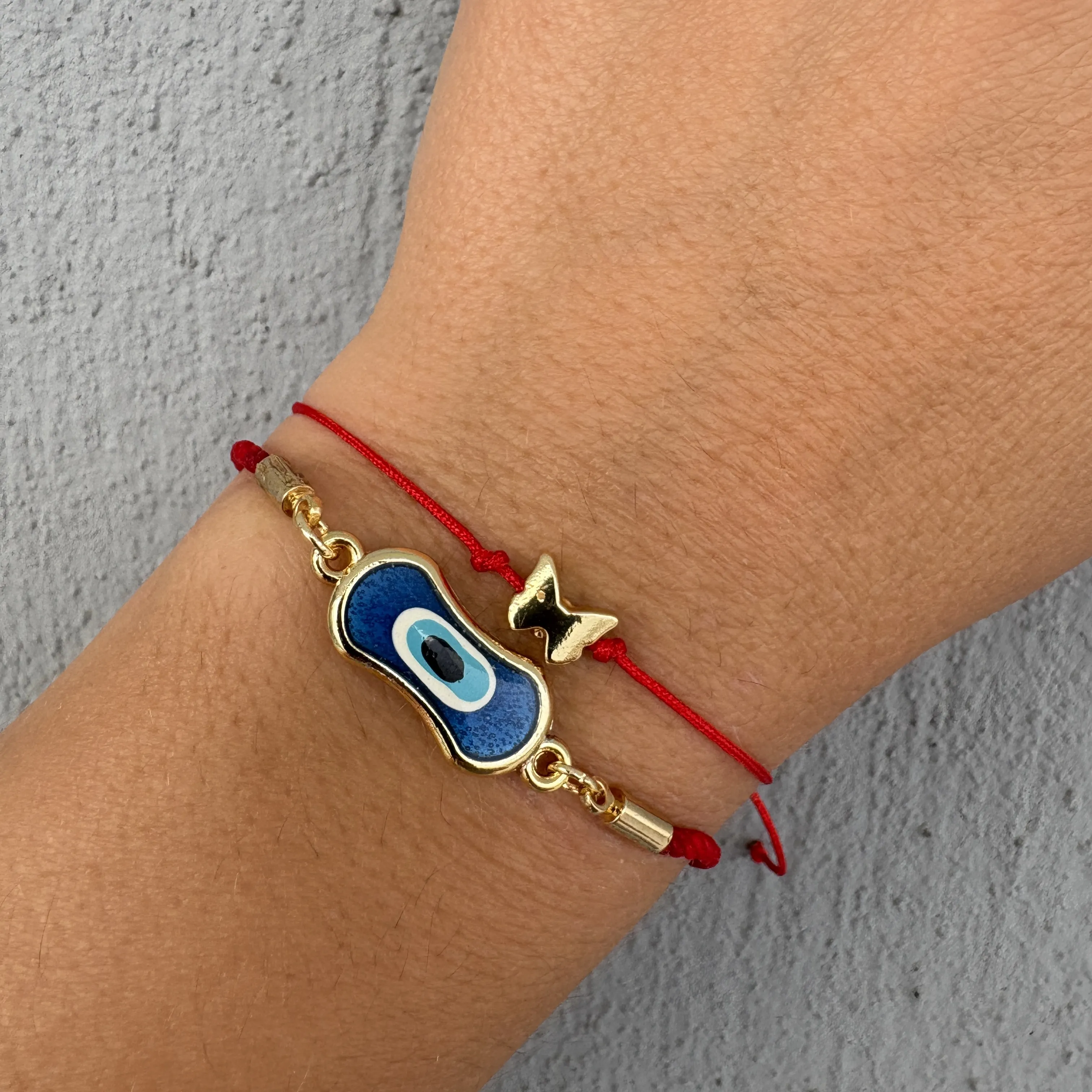 Evil Eye Bead and Butterfly Double Bracelet Set
