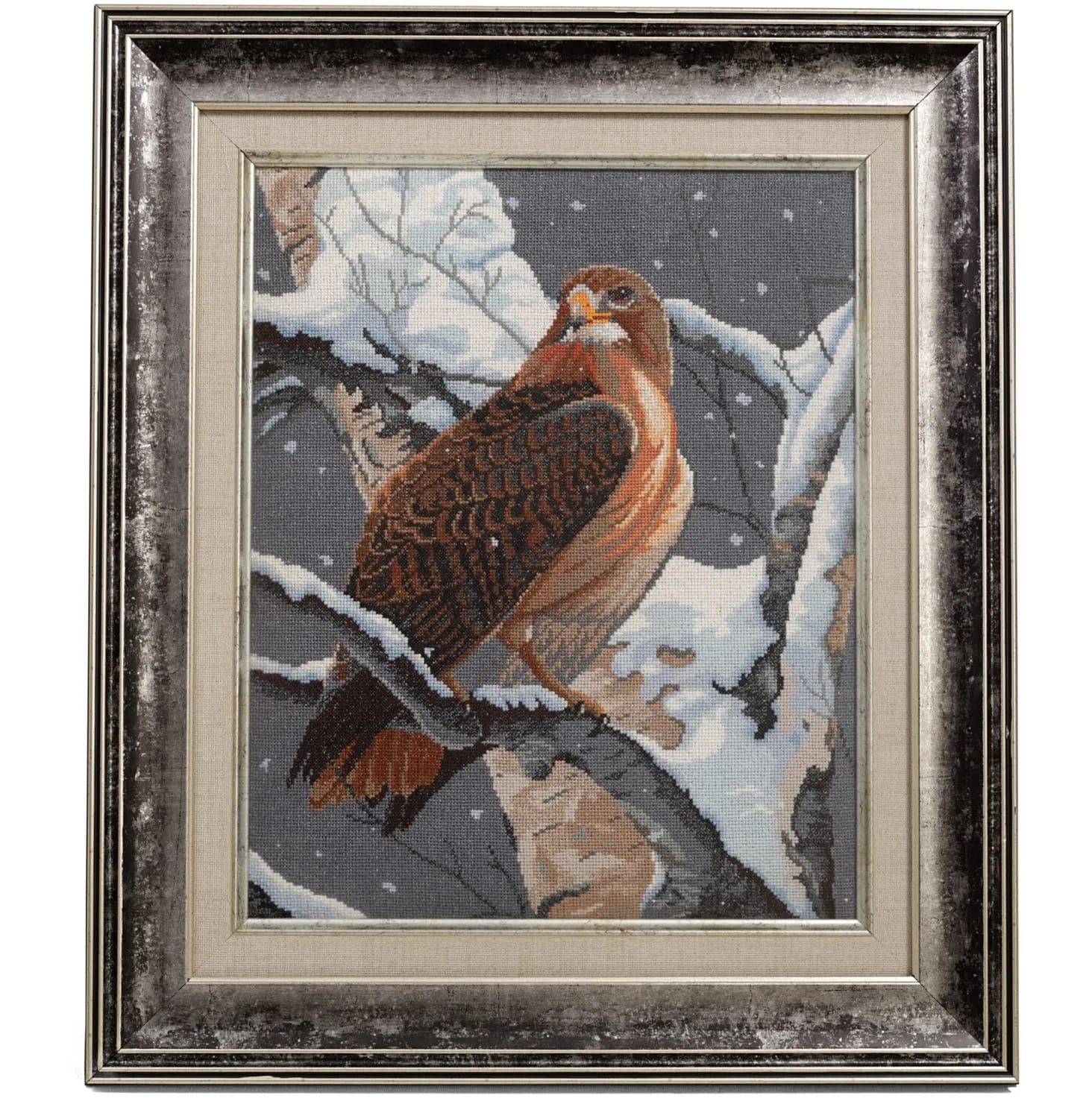 El Yapımı Kanaviçe Tablo – Kış Manzarasında Kartal – Çerçeveli & Hazır