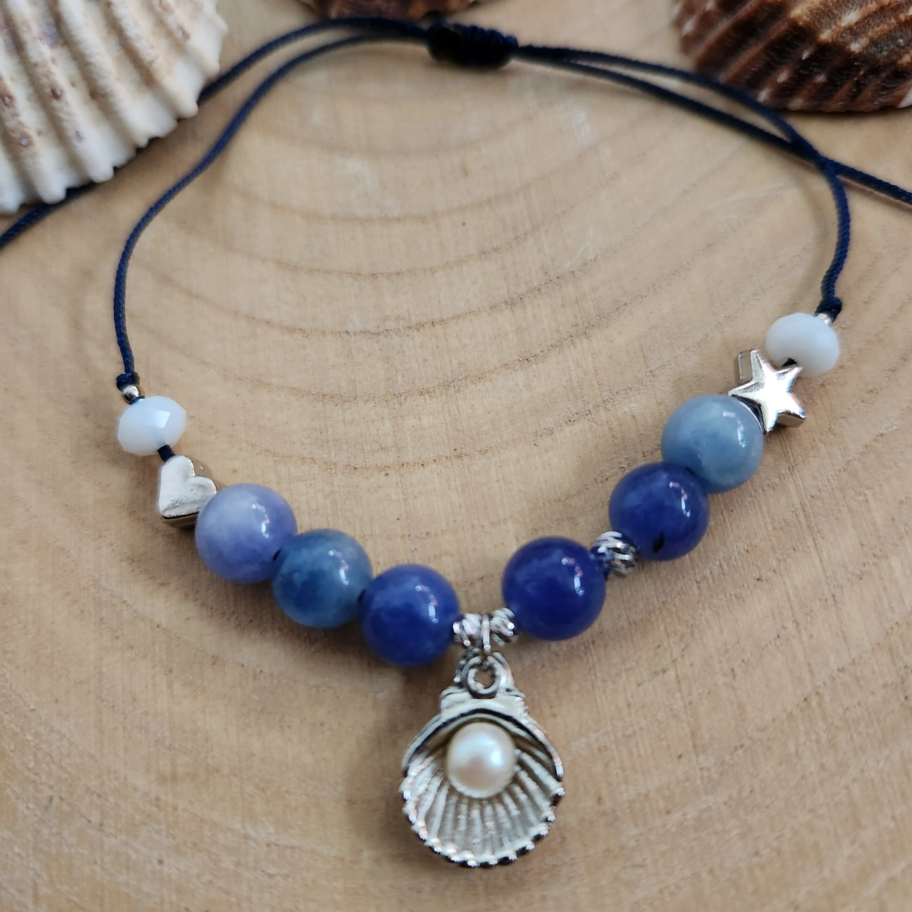Blue Agate Anklet, Mussel Anklet, Pearl Birthday Gift Anklet