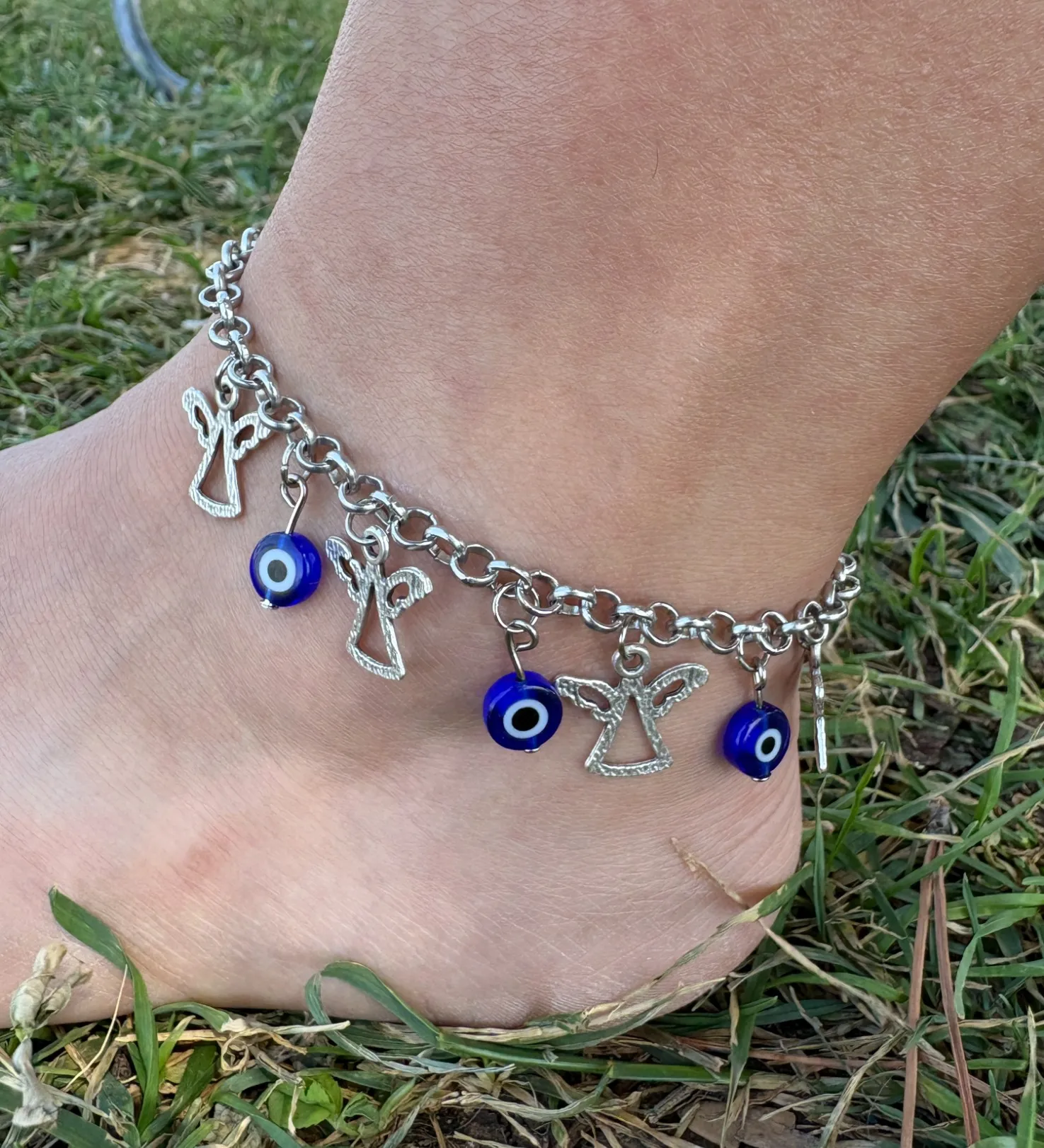 Halhal, Çok Objeli Zincir Halhal, Gümüş Rengi Melekli Halhal