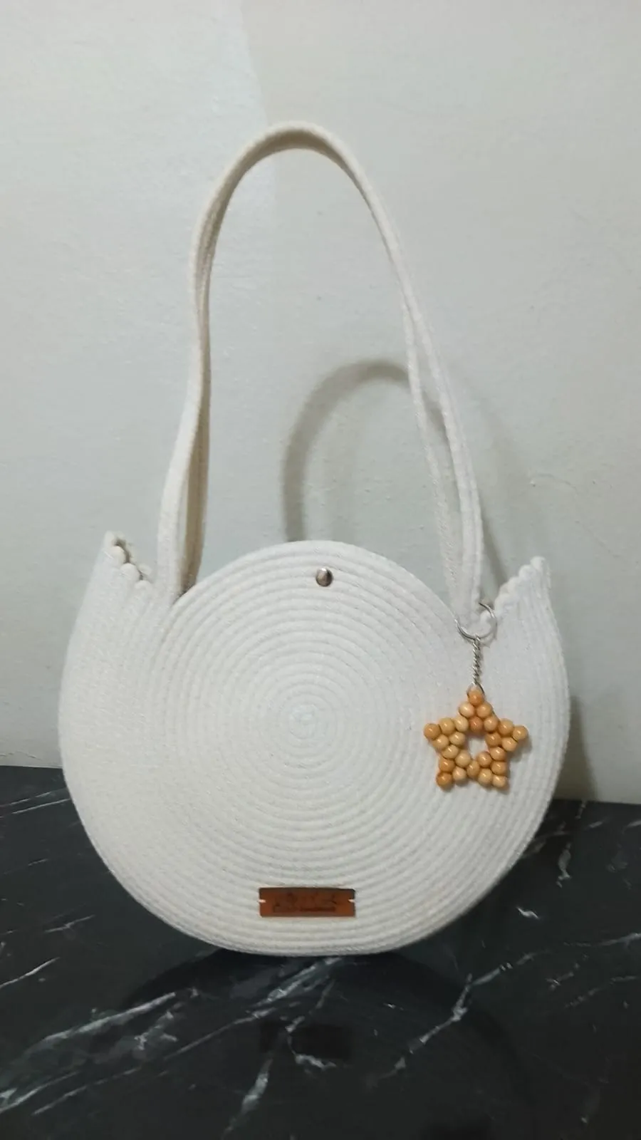 Cream Color Handmade Round Knitted Bag