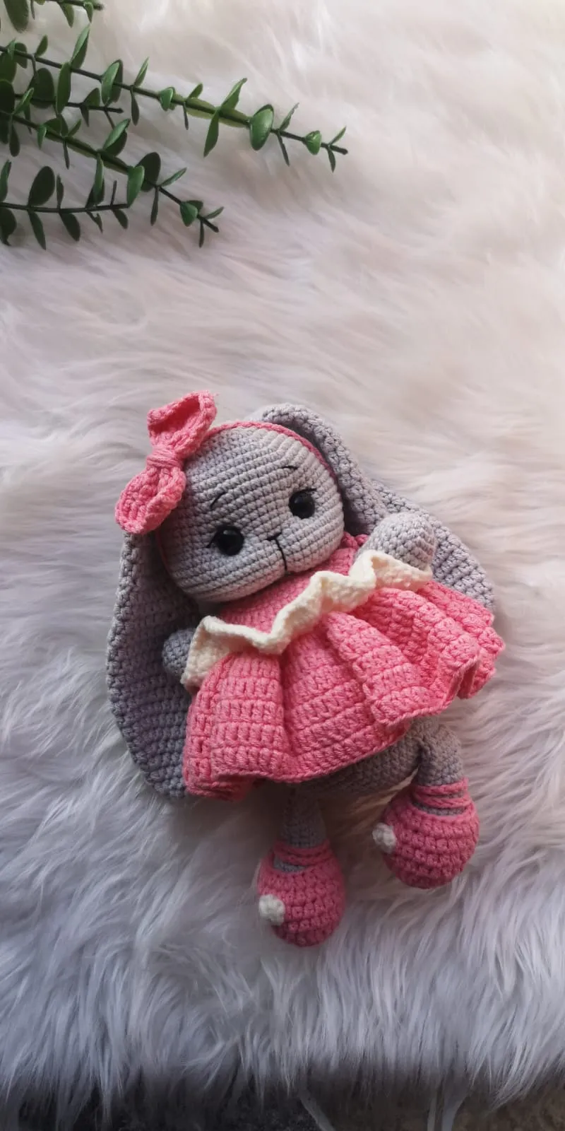 Pembe Elbiseli El Örgüsü Tavşan Kız – Amigurumi Oyuncak