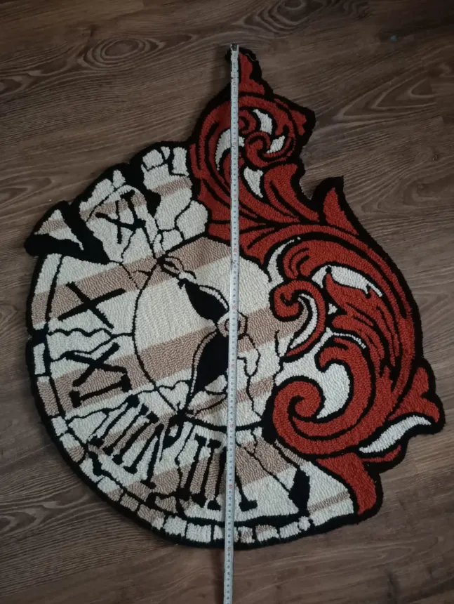 Handmade Baroque Clock Themed Carpet | Decorative Floor Rug
