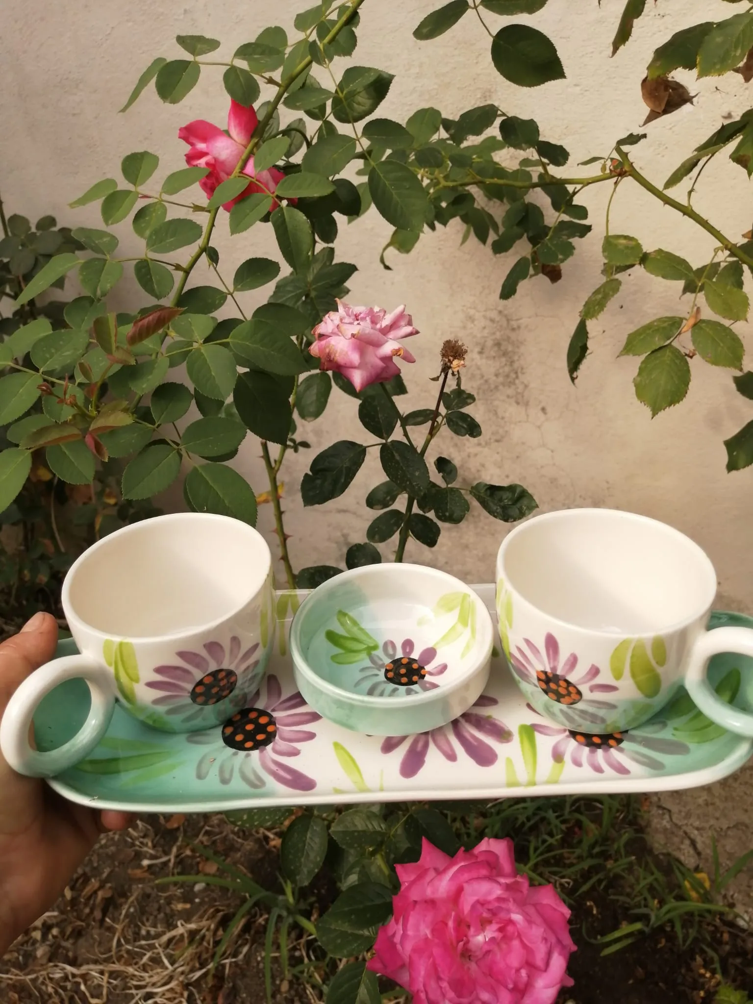 Daisy Garden Hand Painted 3 Piece Mug Set