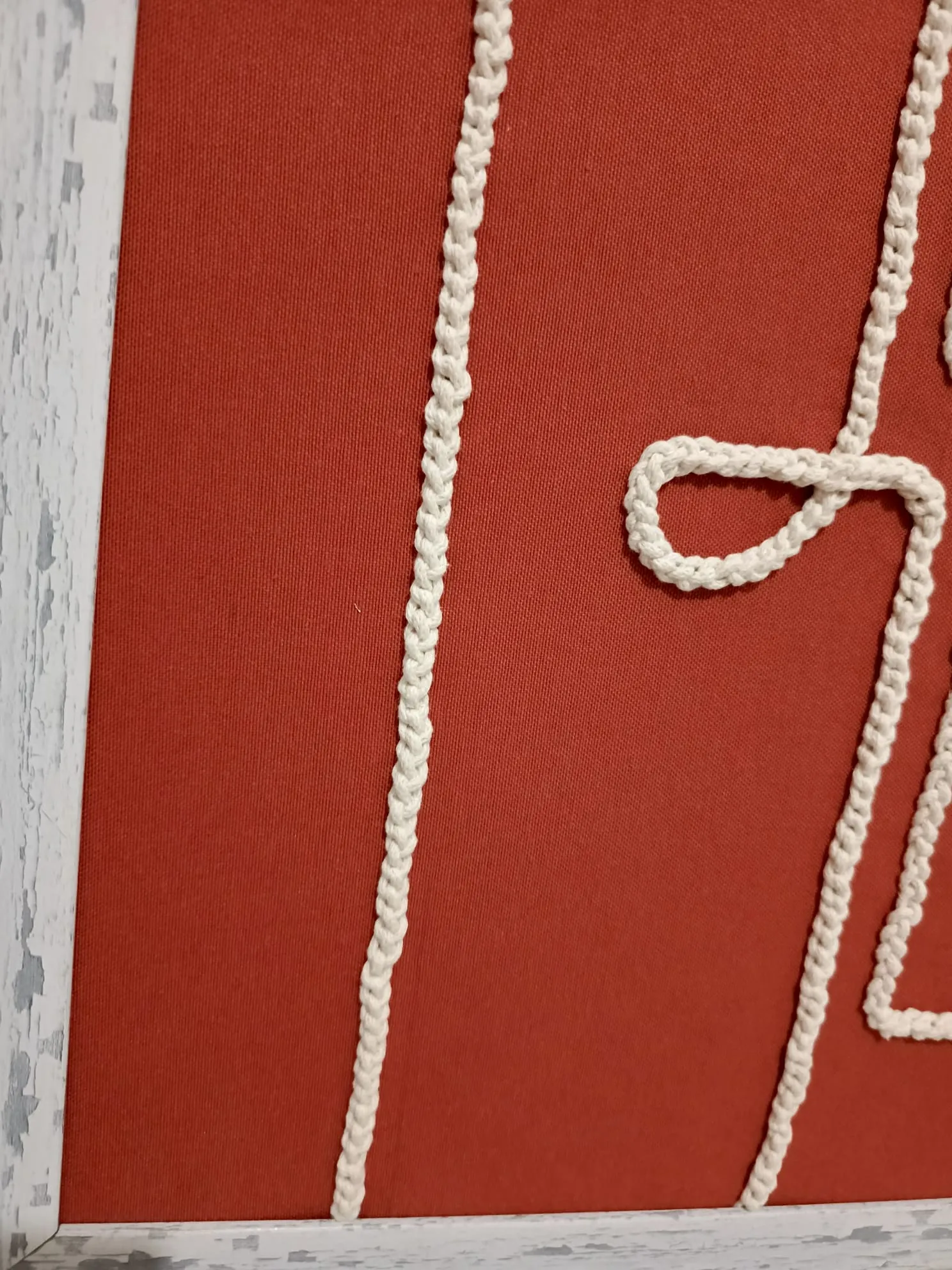 Modern Macrame Art Painting – Hand Knitted Painting on Tile Fabric (86x47 cm)