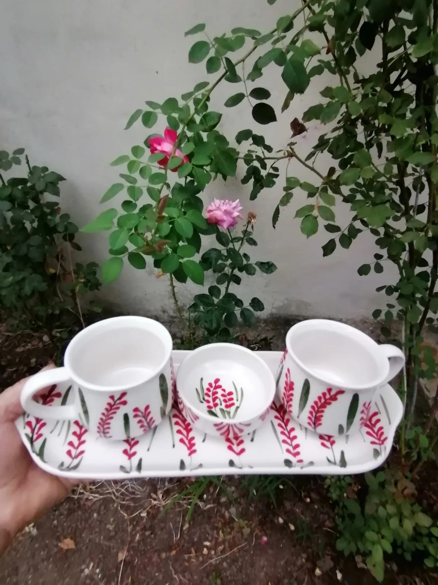 Gelincik Dokunuşlu El Boyaması Seramik Kahve Takımı