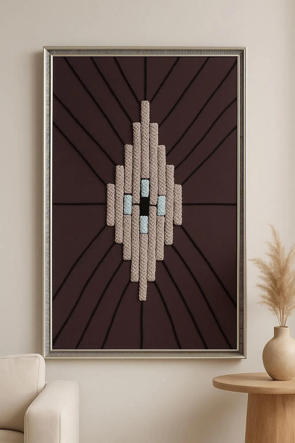 Bordo Zeminli Modern Duvar Tablosu – El Örgüsü