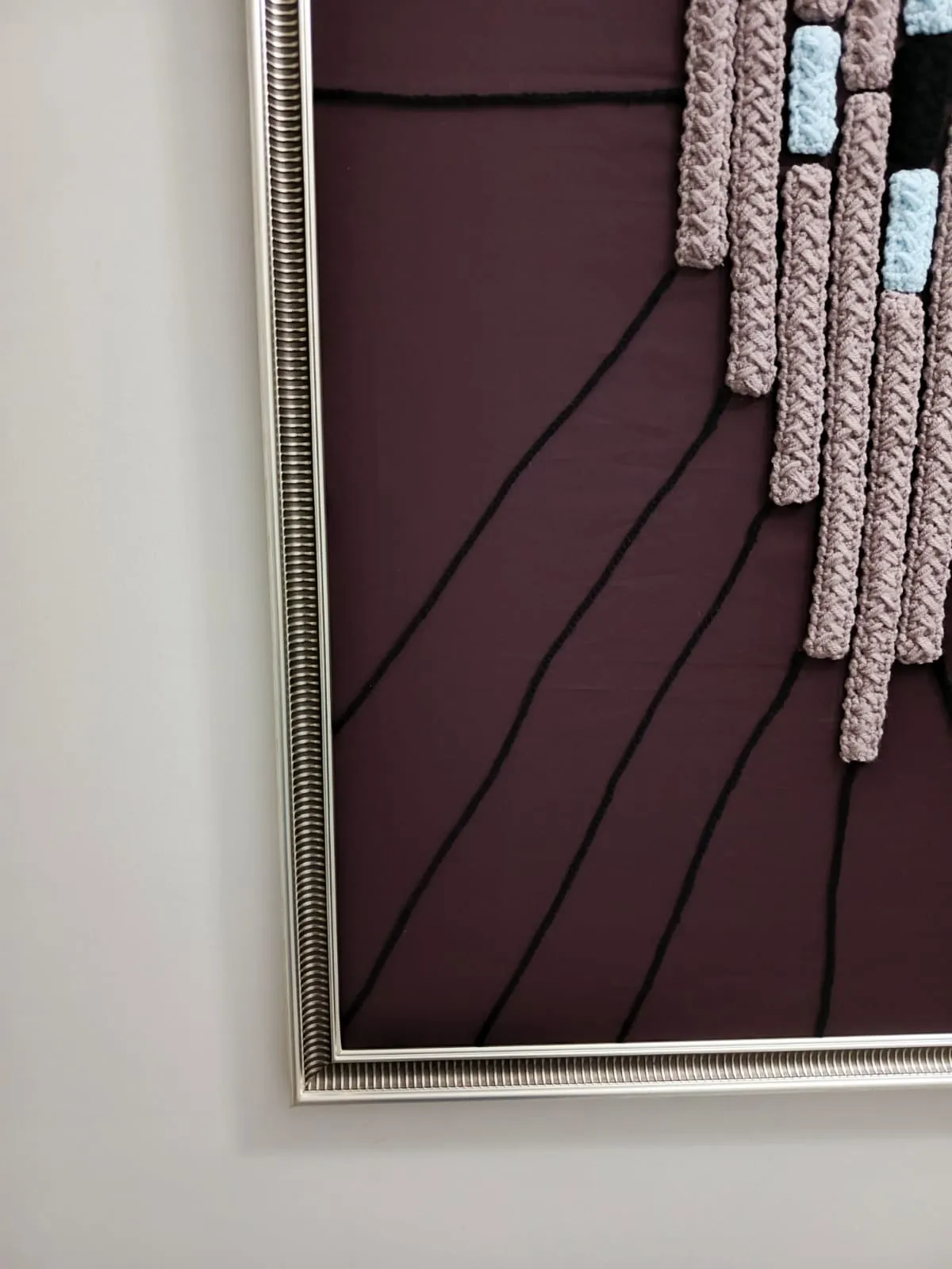 Modern Wall Painting with Burgundy Background – Hand Knitted