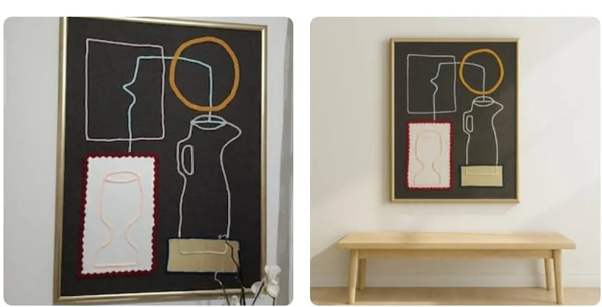 Füme Zeminli Modern Figüratif Tablo – El Yapımı Çizgisel Dekoratif Sanat Panosu