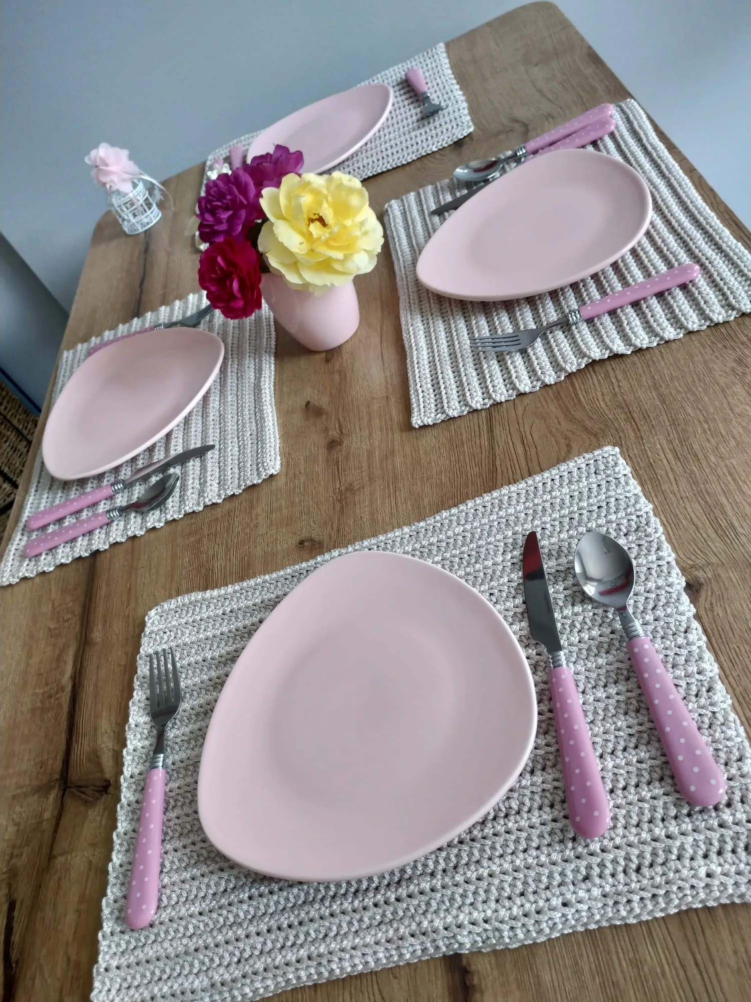 Hand Knitted Rectangular Placemat – Cream