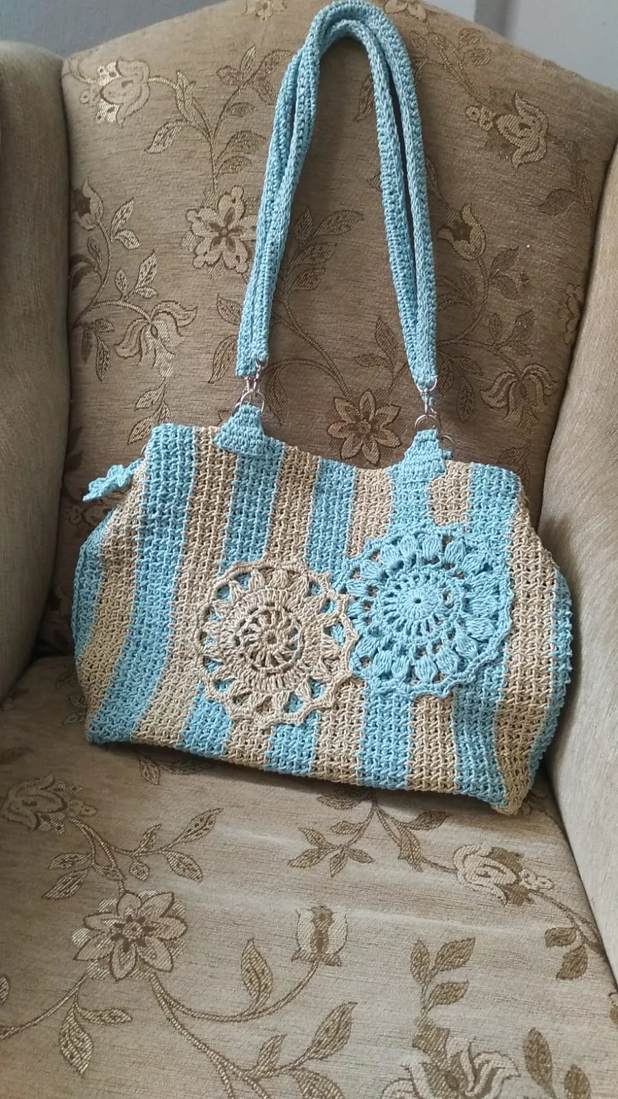 Handmade Blue-Beige Striped Shoulder Bag