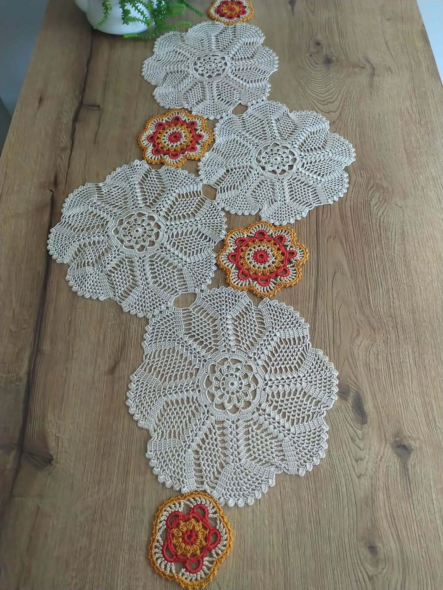 Hand Knitted Floral Patterned Table Runner