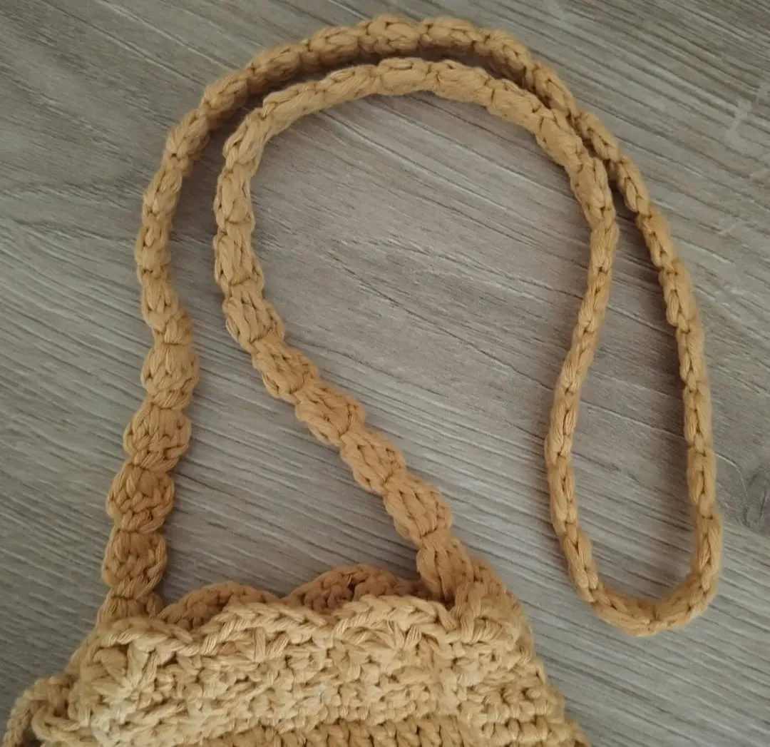 Mandala Patterned Tasseled Mustard Color Hand Knitted Children's Bag
