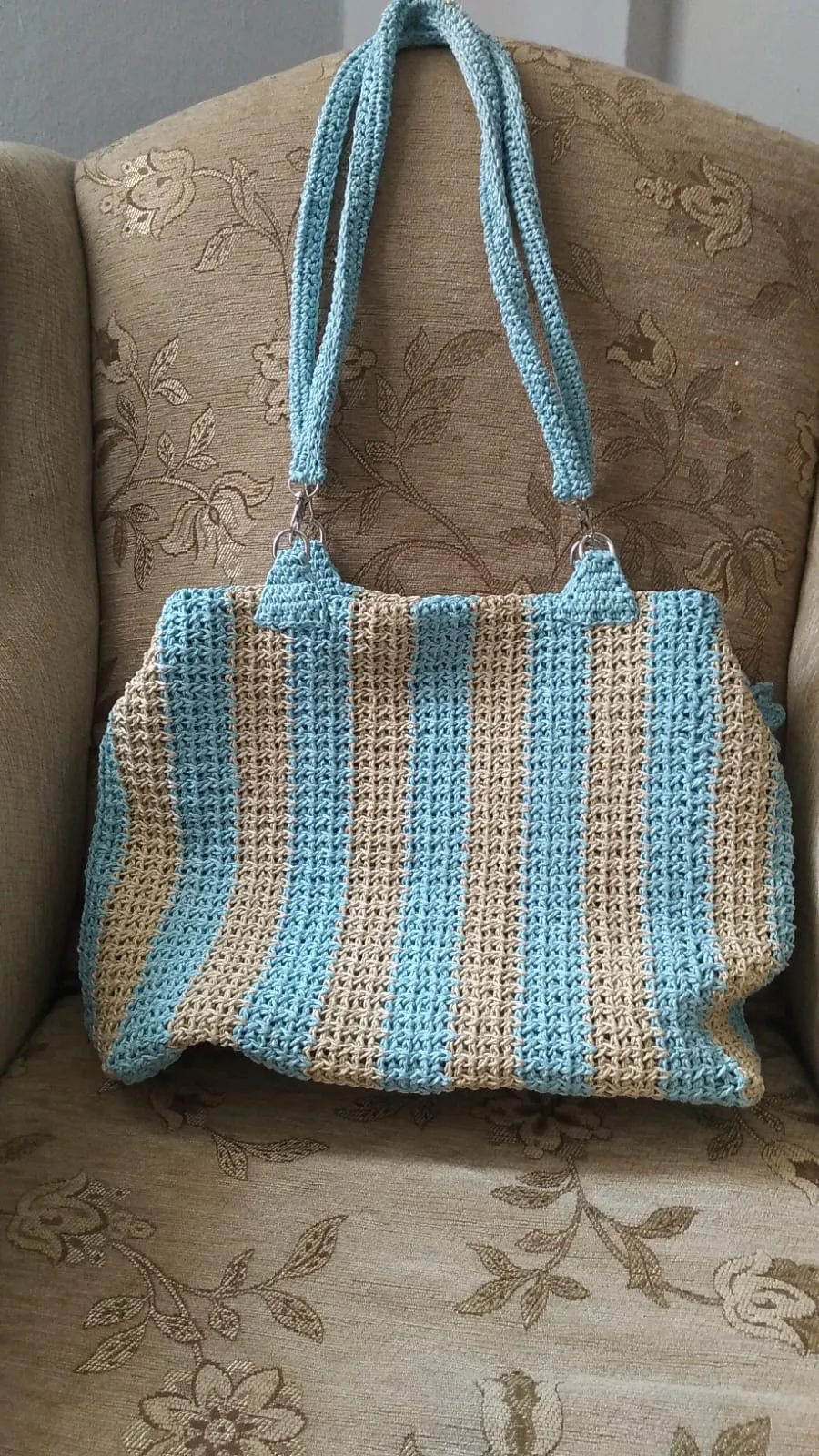 Handmade Blue-Beige Striped Shoulder Bag