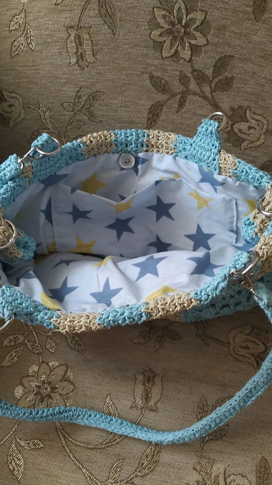Handmade Blue-Beige Striped Shoulder Bag