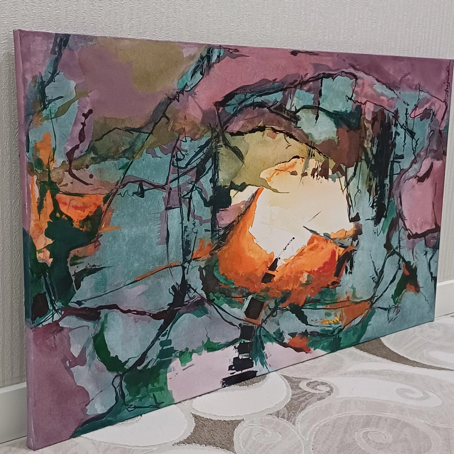 Abstract Nature View Acrylic Painting – Modern Wall Decor, Handmade