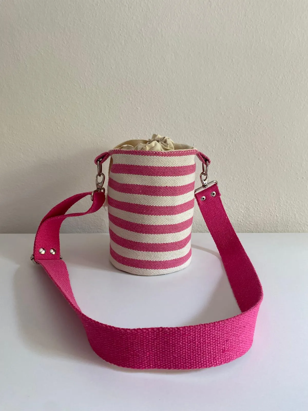 Pink and White Striped Cylinder Shoulder and Crossbody Bag – Summer and Vacation Style