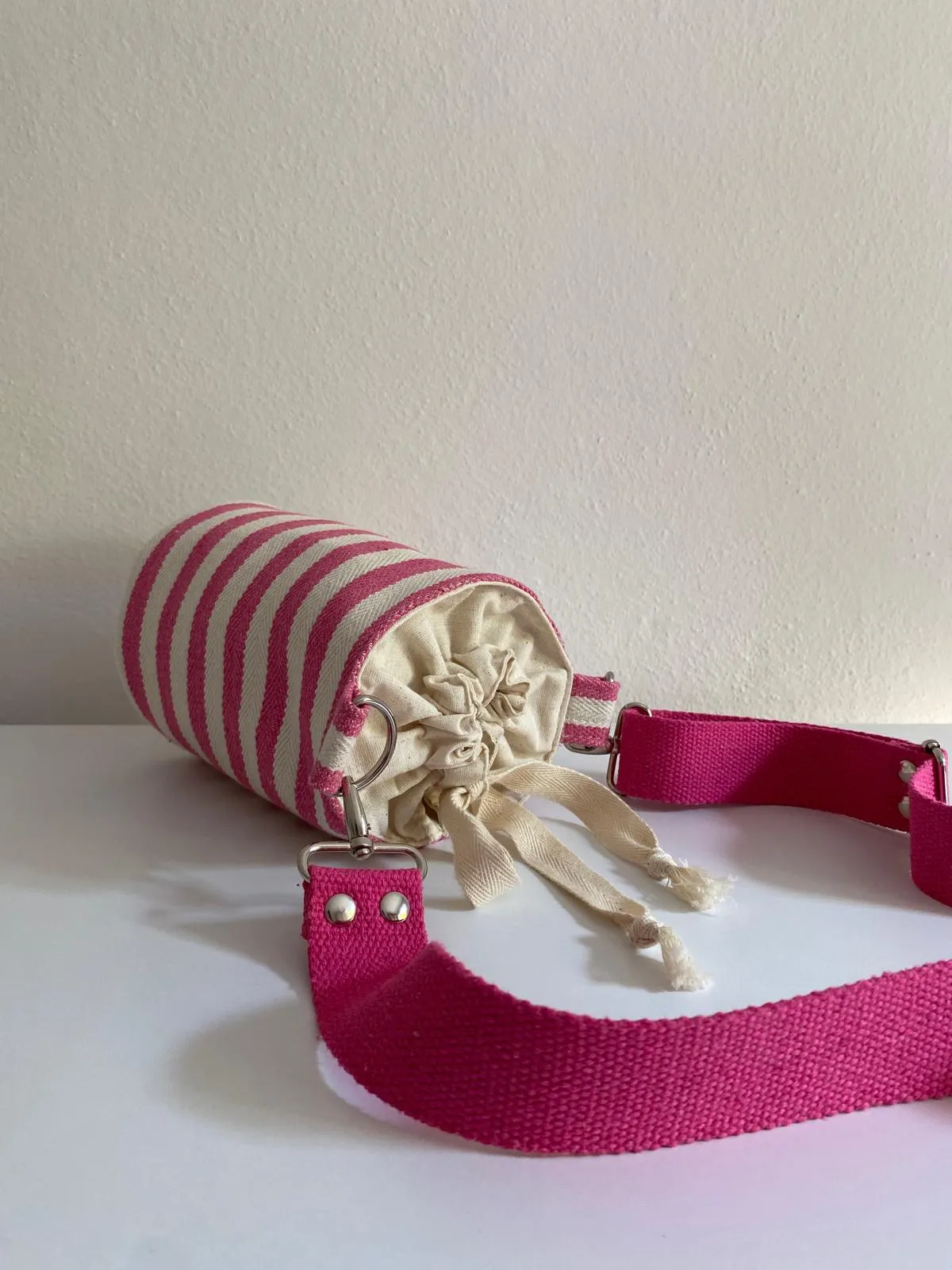 Pink and White Striped Cylinder Shoulder and Crossbody Bag – Summer and Vacation Style