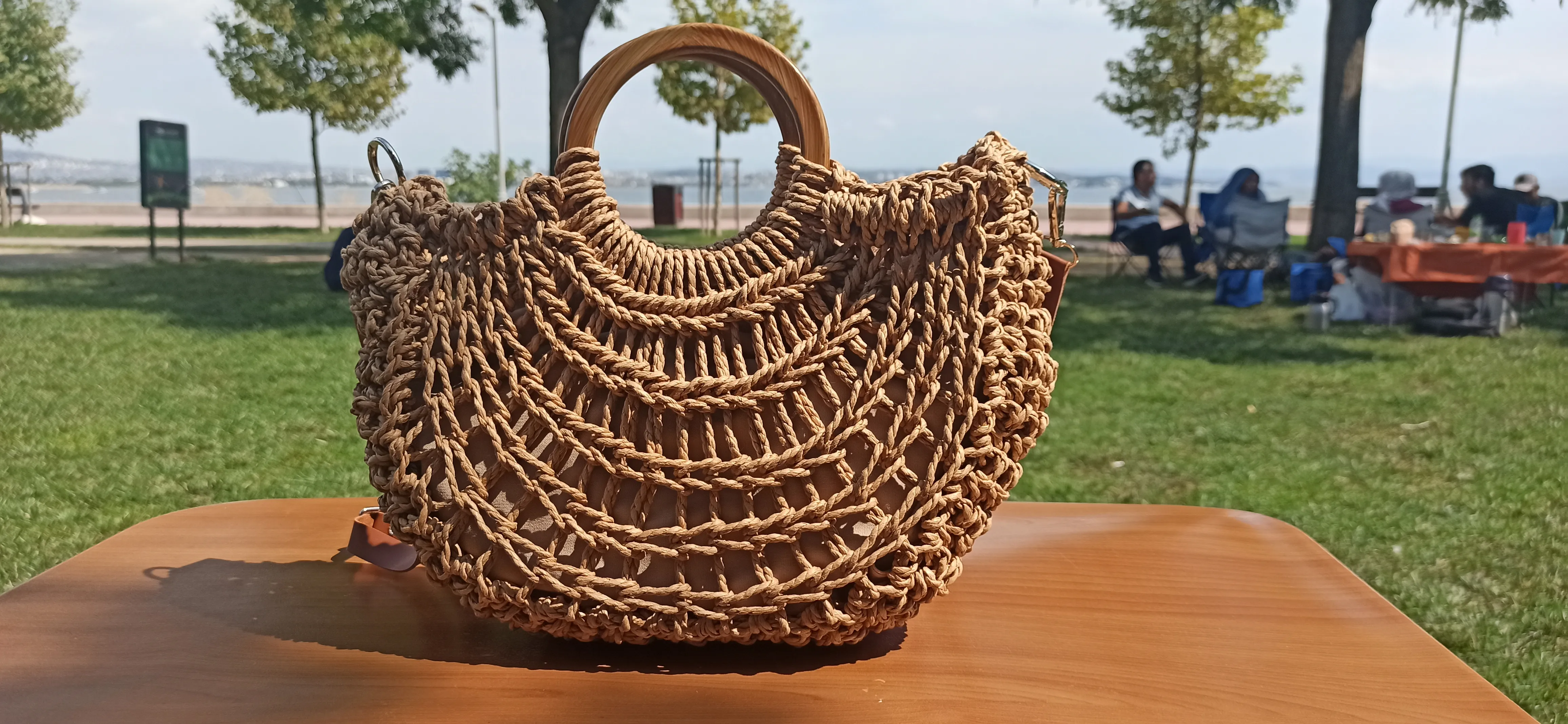 Hasır Örgü Yuvarlak Saplı Plaj Çantası
