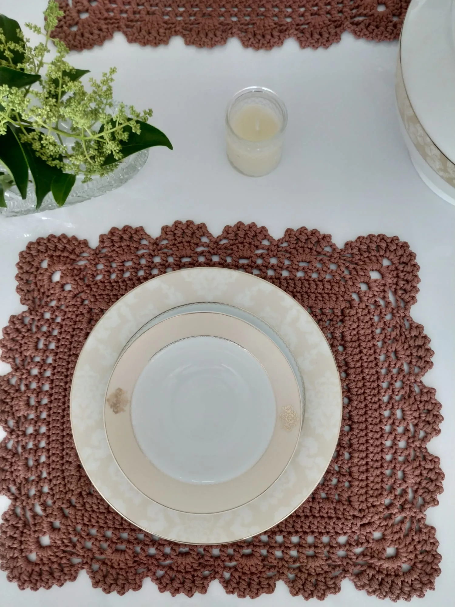 Kiremit Rengi El Örgüsü 4’lü Dikdörtgen Supla Takımı – 30x35 cm
