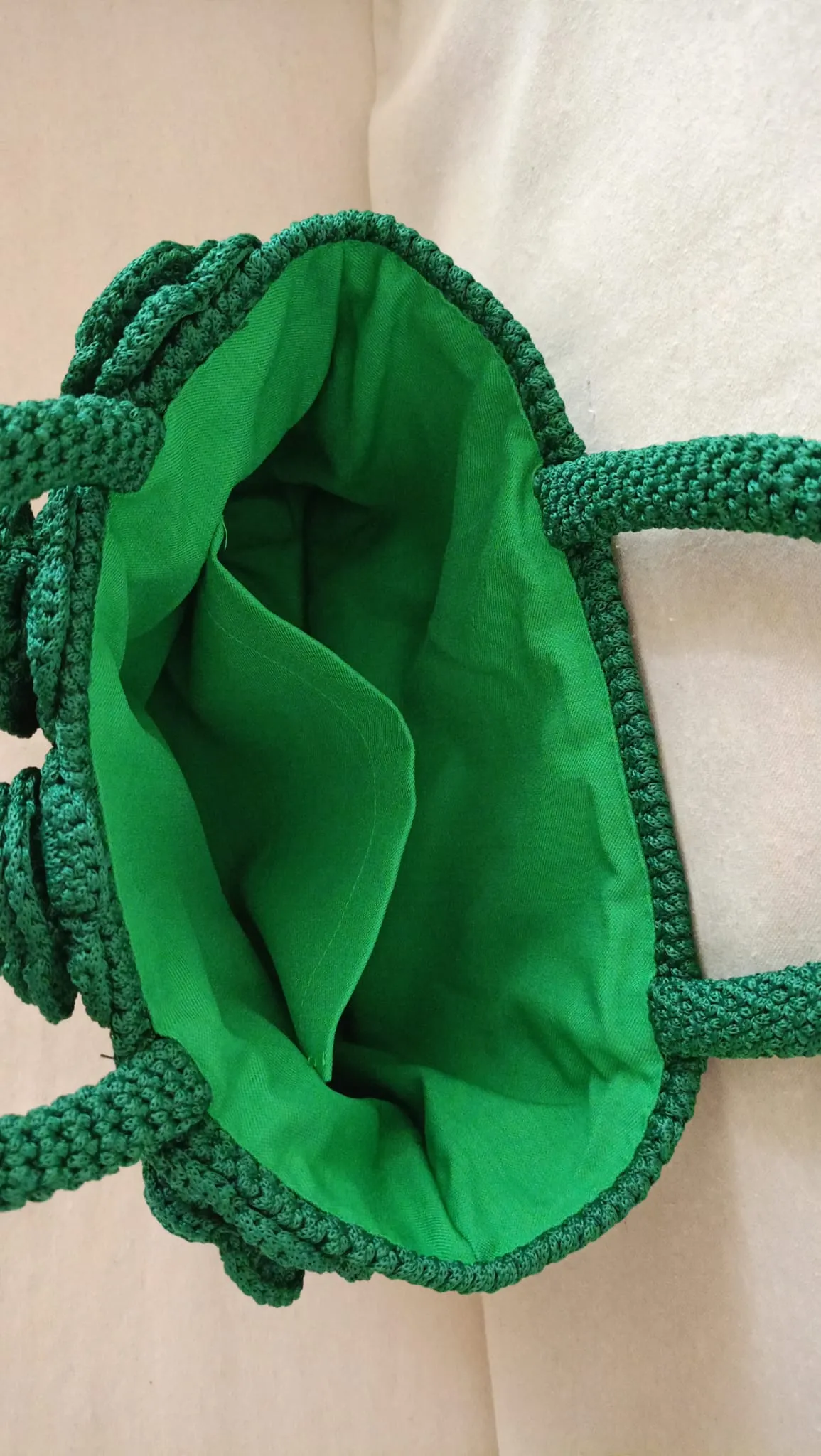 Yeşil Çiçek Detaylı El Örgüsü Çanta – 32x22x11 cm