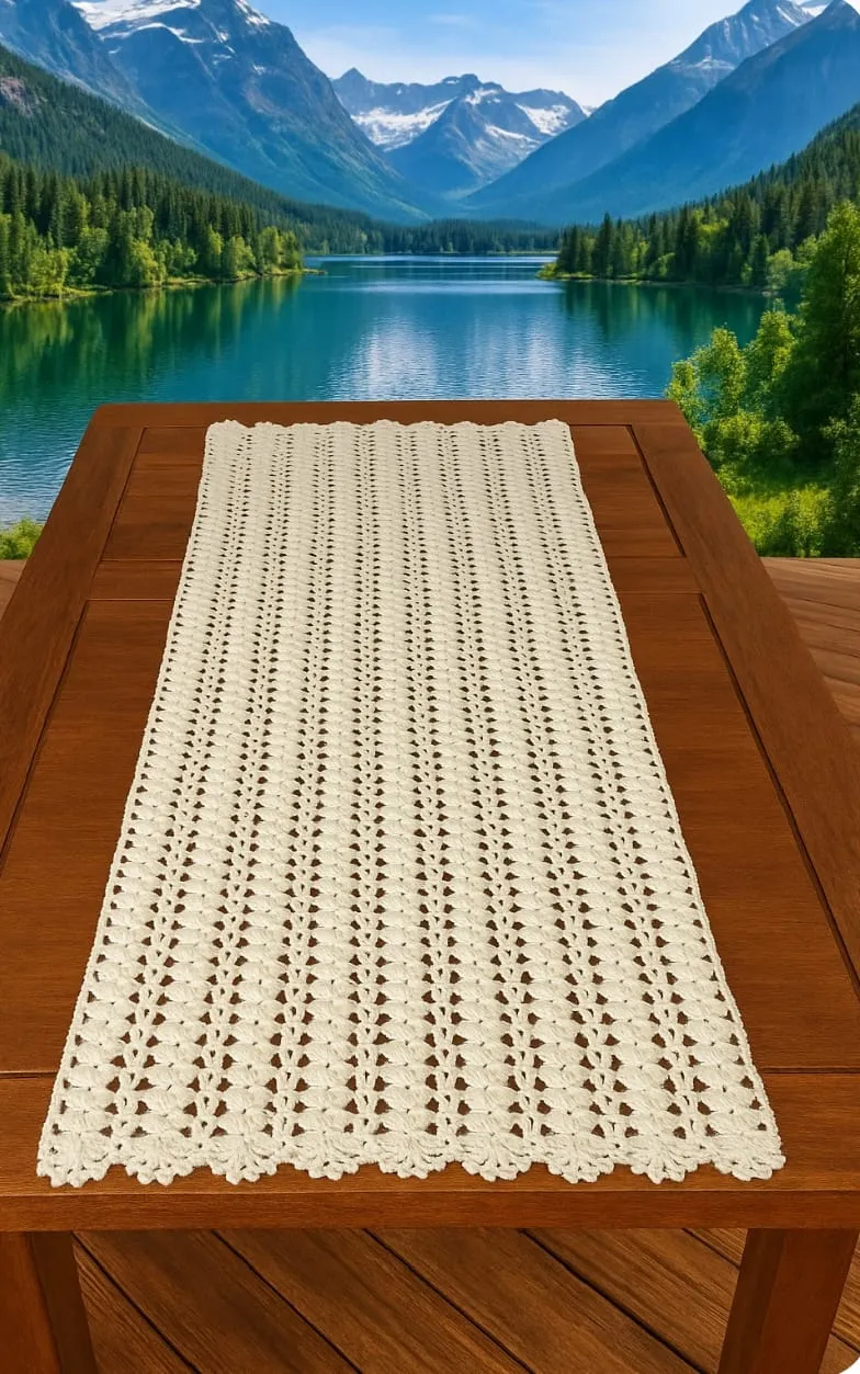 El Örgüsü Krem Rengi Runner – 100x40 cm (Organik İp)