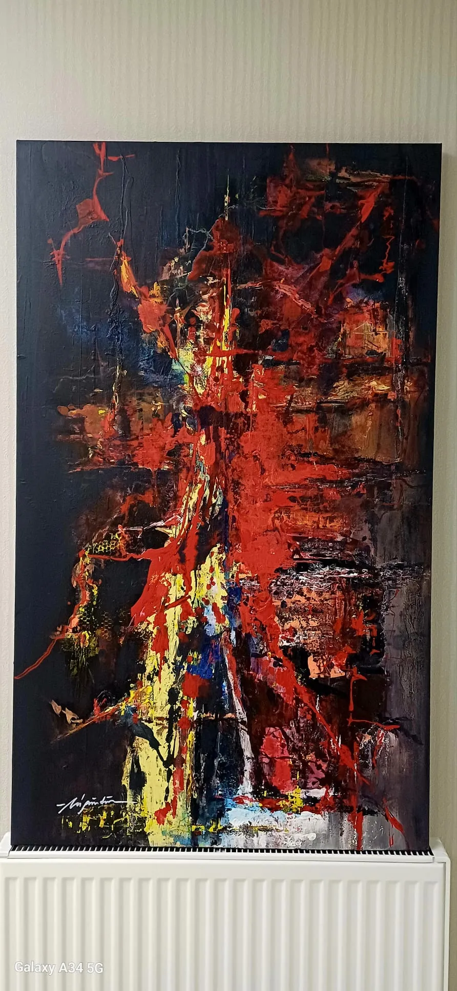 Kırmızı ve Sarının Dansı Dokulu Soyut Tablo