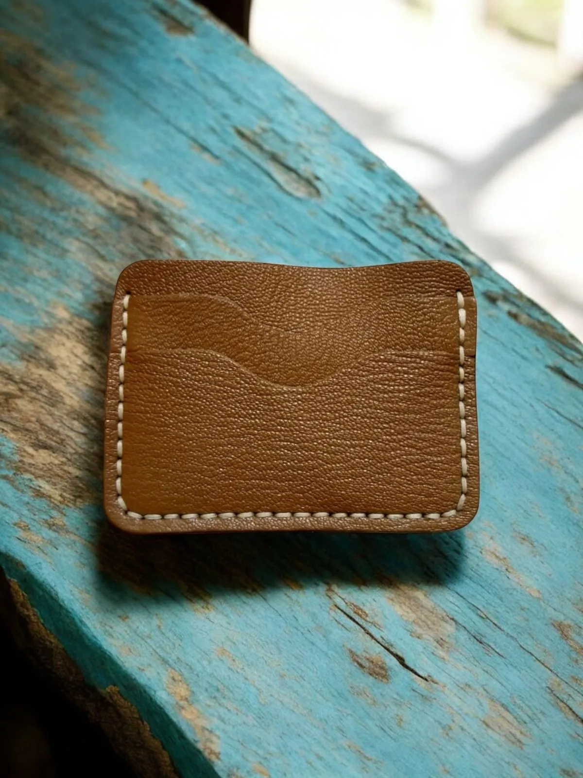 Hakiki Dana Derisi Beyaz Dikiş Hardal Rengi Kartlık