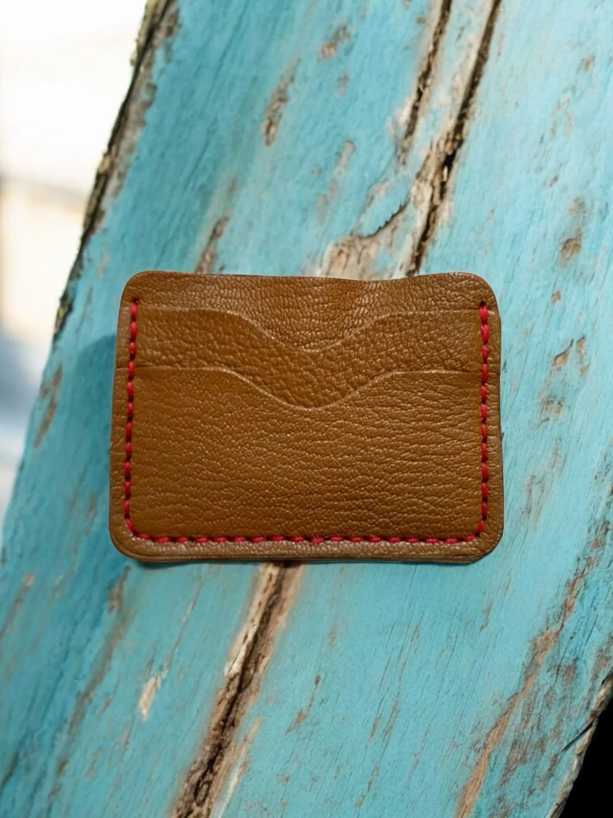 Hakiki Dana Derisi Kırmızı Dikiş  Hardal Rengi Kartlık