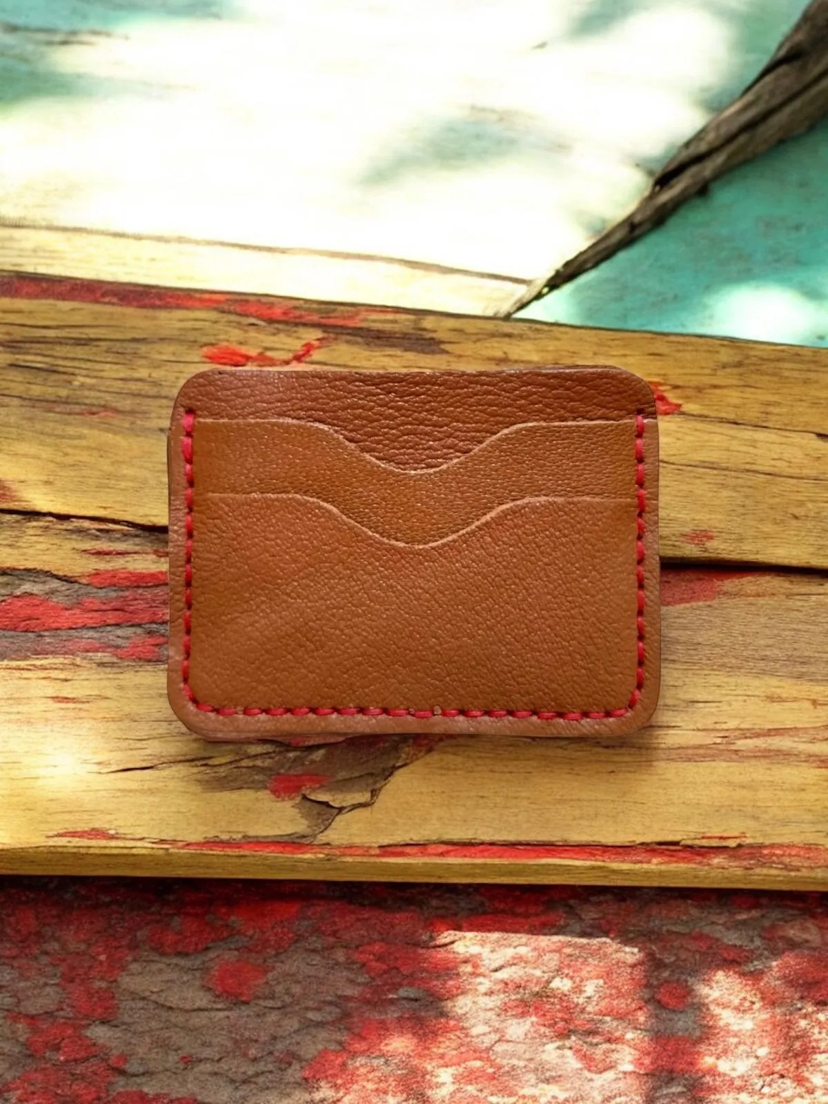 Hakiki Dana Derisi Kırmızı Dikiş Taba Rengi Kartlık