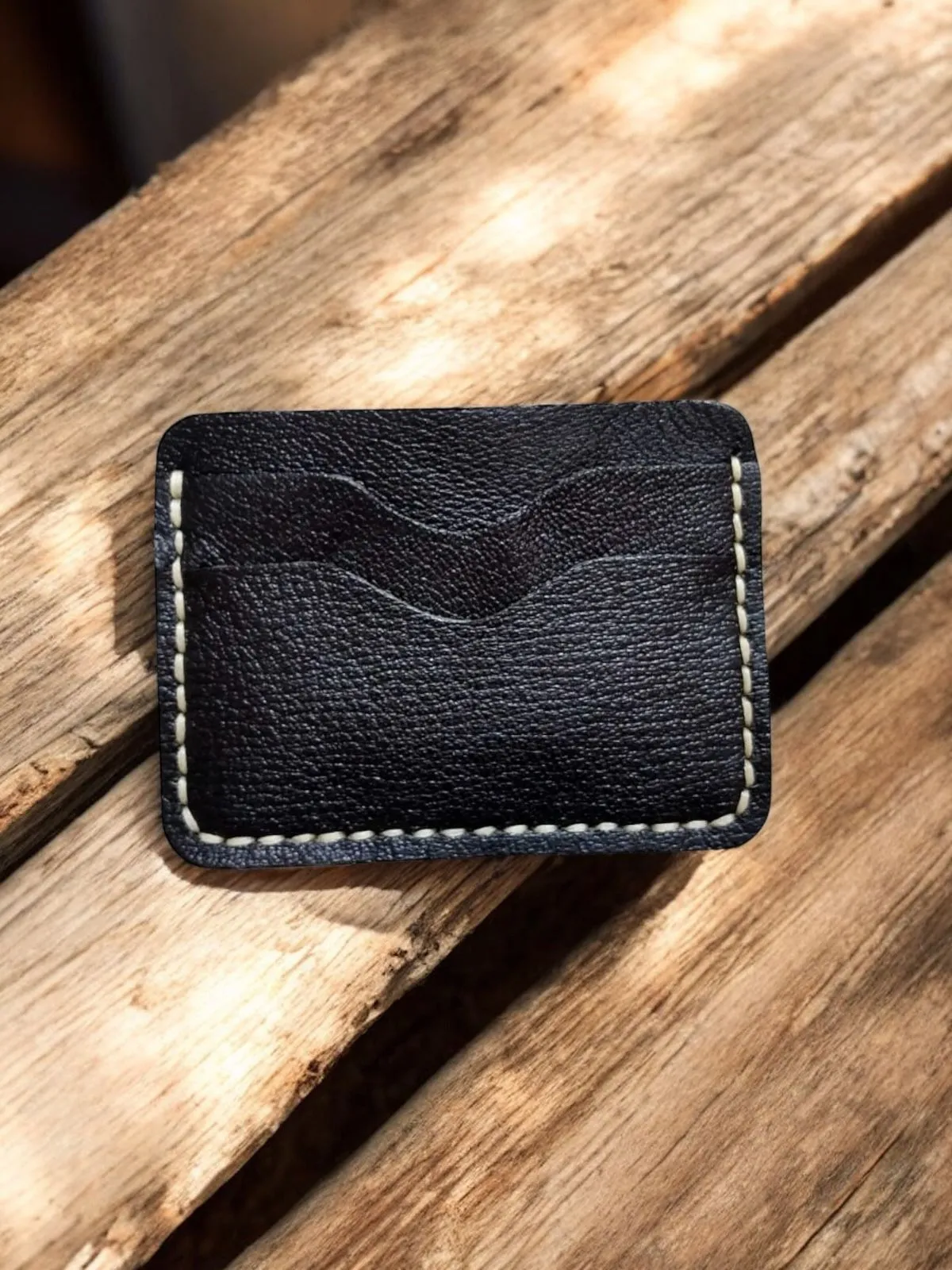 Hakiki Dana Derisi Beyaz Dikiş Siyah Kartlık