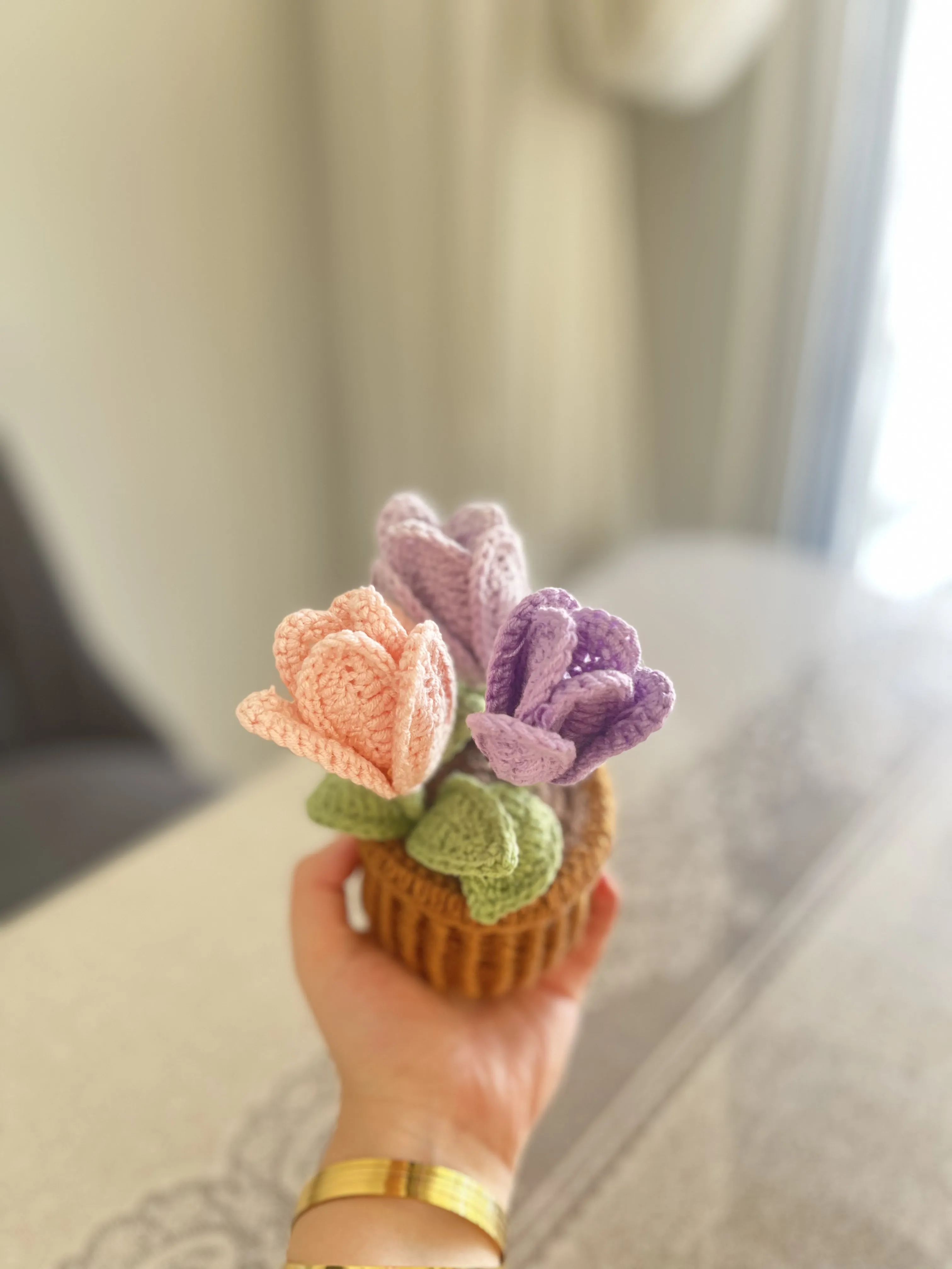 Amigurumi Saksıda Üçlü Lale Buketi