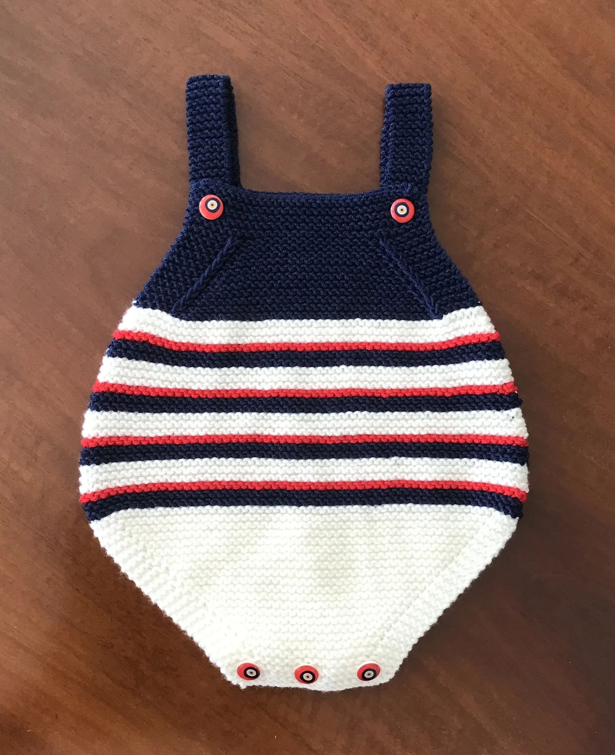 Lacivert Kırmızı Çizgili Örgü Bebek Tulumu