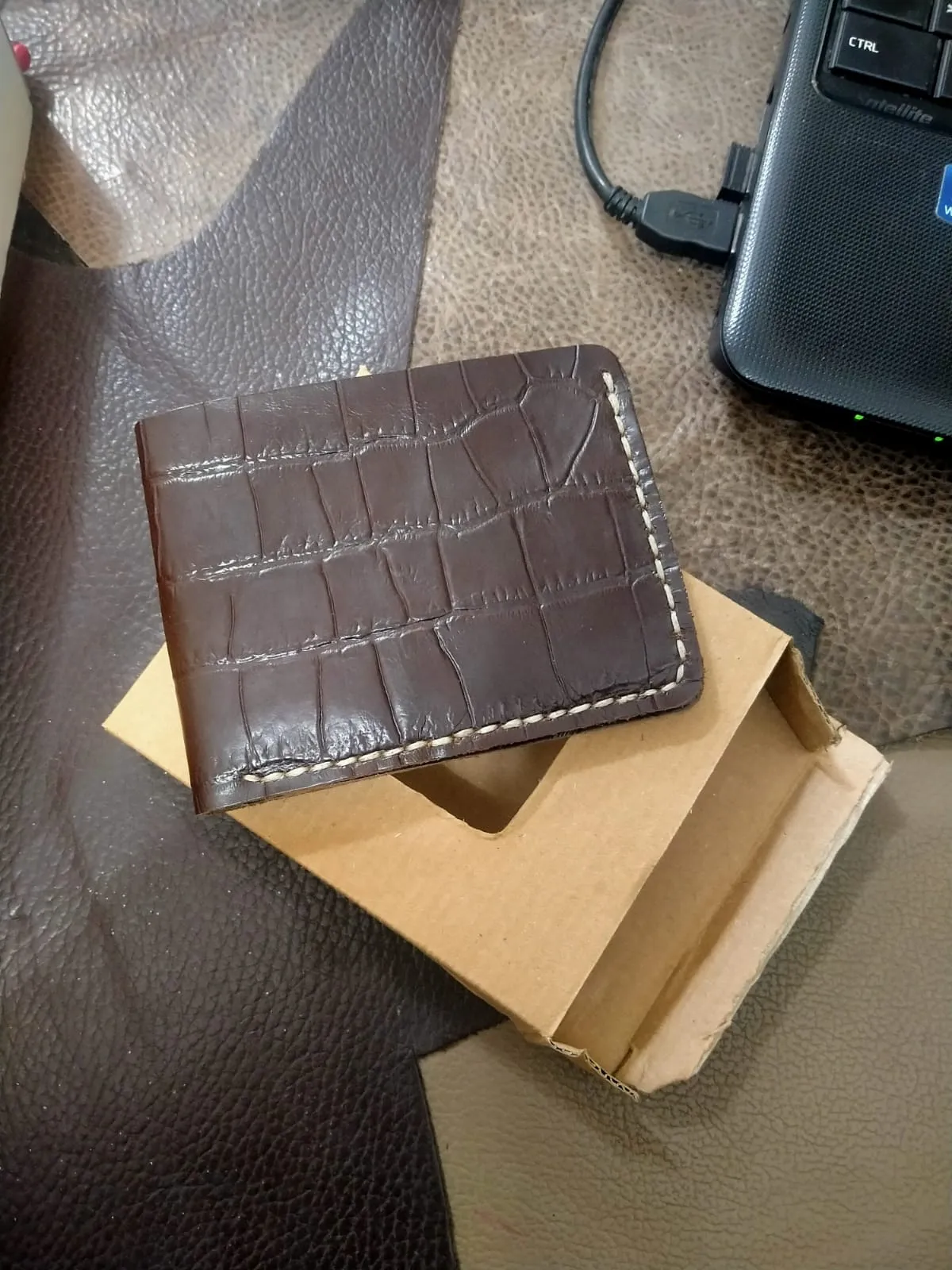 Hakiki Deri Croco Desen Baskılı  Kahverengi  Cüzdan