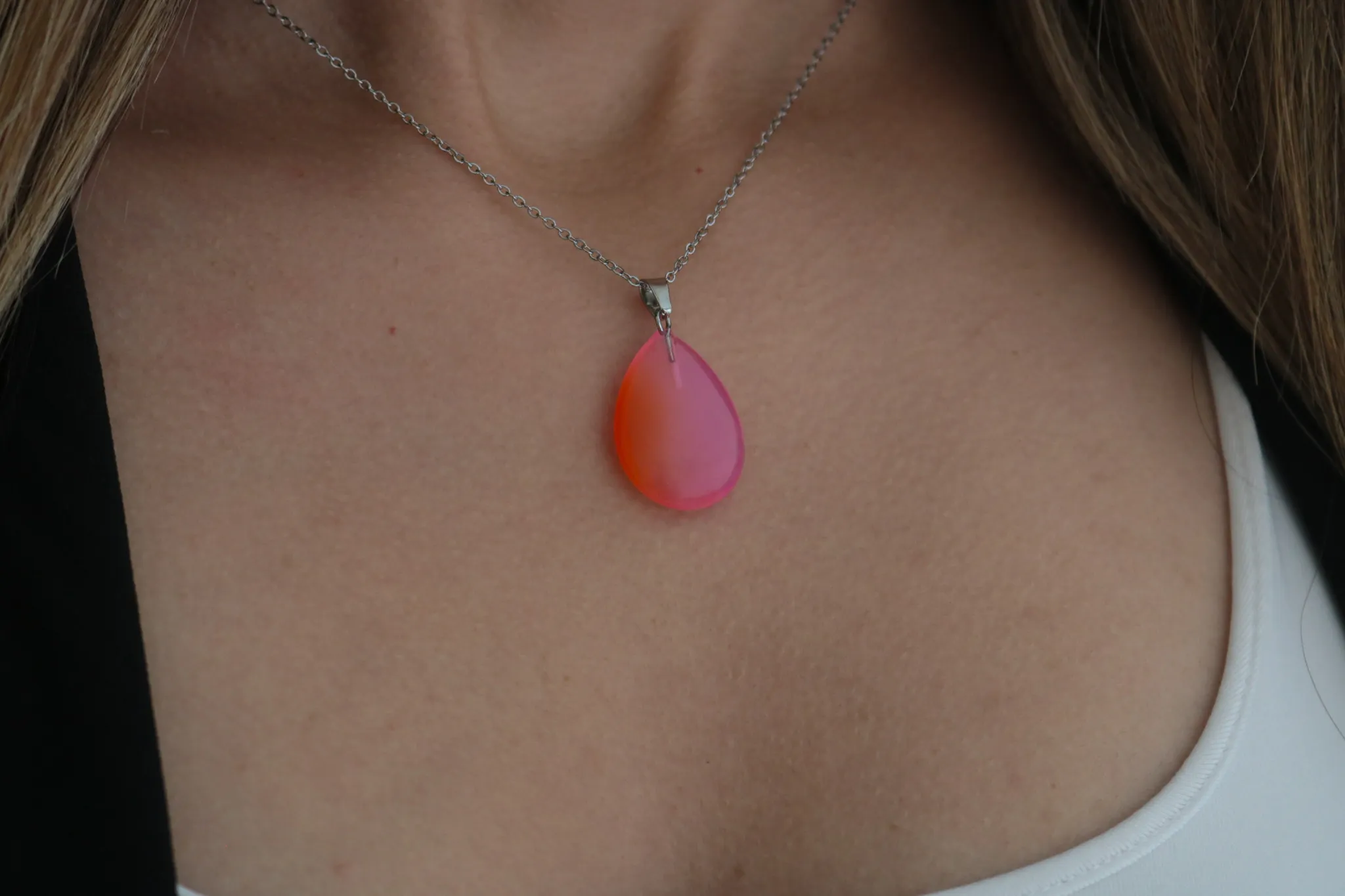 Soft Pembe ve Turuncu Akik Taşı Kadın Kolye Orjinal Doğal Taş 