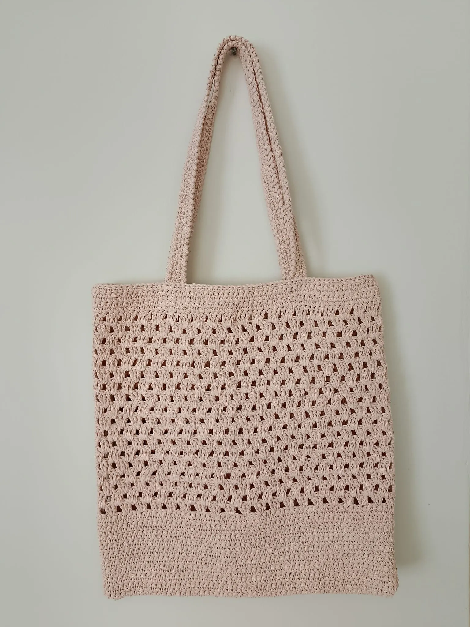 El Yapımı Pudra Rengi Örgü Omuz Çantası